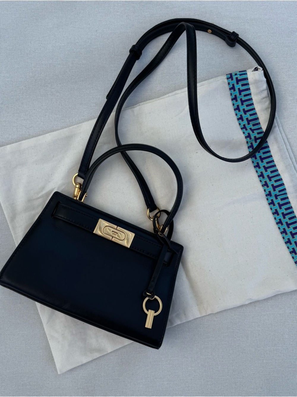 Tory Burch Lee Radziwill Petite Black Leather Top Handle Crossbody Bag